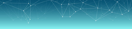 Neural network digital connections, connected lines and dots geometric abstract vector wide banner...