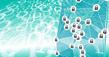 Computer language cybersecurity, lines connected with padlocksのイラスト素材