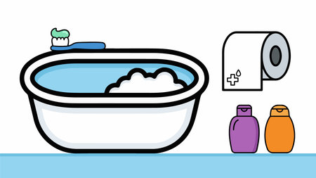bathtub with toilet paper and toilet paper, illustration icon design in vector format.