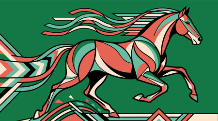 Horse. Vector illustration of a horse running on a green background.のイラスト素材