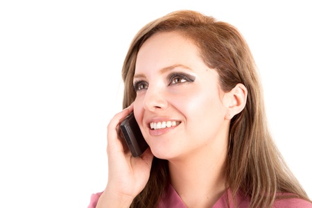 young blonde woman with phoneの写真素材