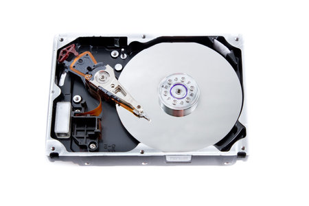 open hard drive unit on white background
