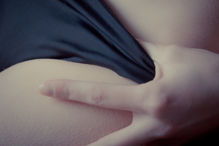 Close up woman in underwear color processedの写真素材