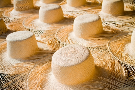 Market stall with panama hats, in Ecuadorの写真素材