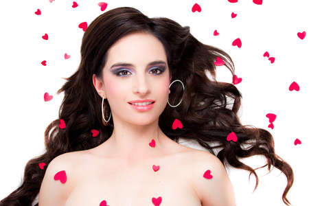 Saint Valentine day woman with heartsの写真素材