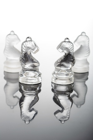 glass chess horses  It is isolated on a white background の写真素材