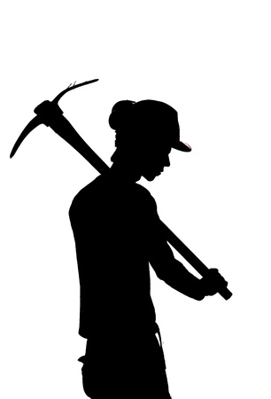 silhouette of a Mine worker with a pickの写真素材