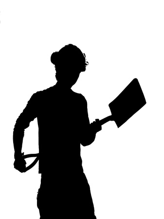 Silhouette of a Construction builder workerの写真素材