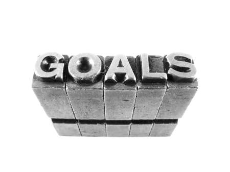 Goals sign,  antique metal letter-press type isolatedの写真素材