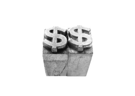 MONEY sign, antique metal letter type isolatedの写真素材