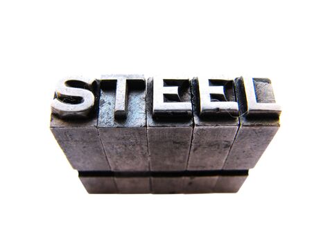 STEEL sign, antique metal letter type isolatedの写真素材