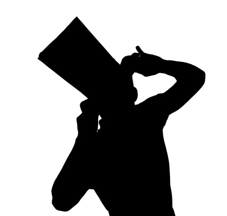 silhouette of a Handsome man with hat salutingの写真素材