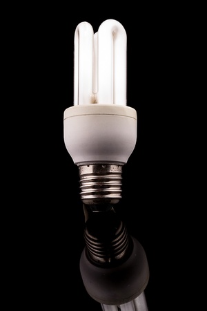 Light bulb on black background, energy saverの写真素材