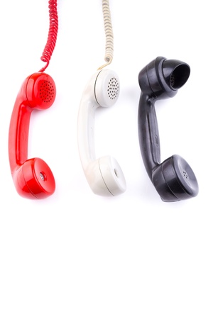 Hanging rotary telephone hand sets の写真素材