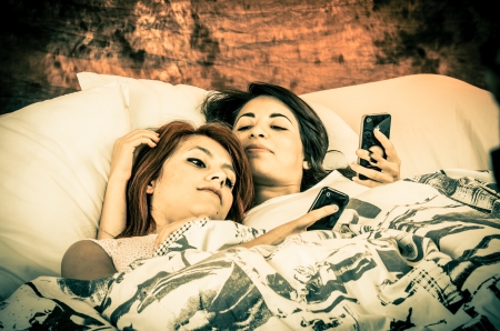 Romantic lesbian couple color tonedの写真素材