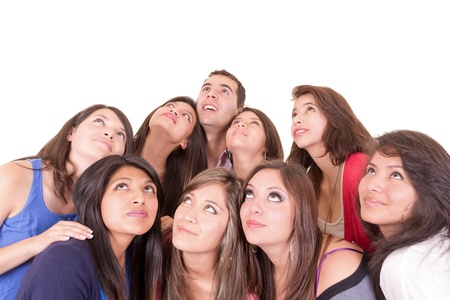 Closeup portrait of people looking upwardsの写真素材