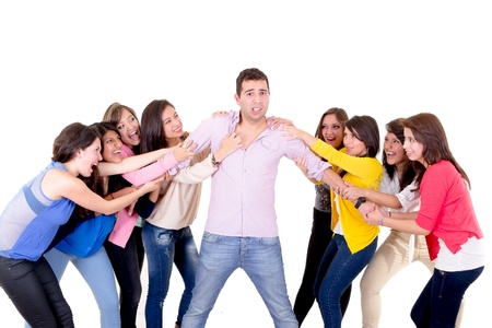 Eight Girls fighting over a guyの写真素材