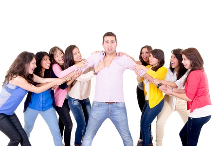 Eight Girls fighting over a guyの写真素材