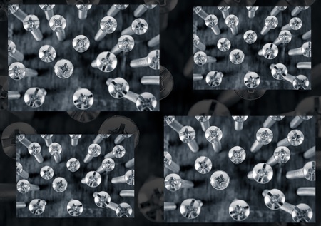 Close-up of various steel screws setの写真素材