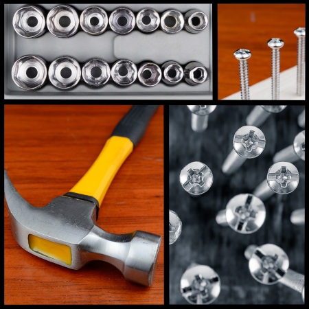 Carpentry, construction hardware tools collage の写真素材