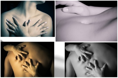 Black and white collage of body partsの写真素材