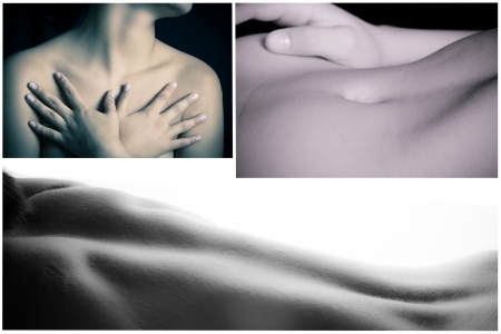 Black and white collage of body partsの写真素材