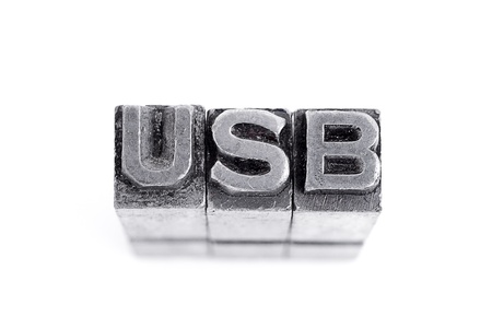 Usb sign,  antique metal letter-press type isolatedの写真素材