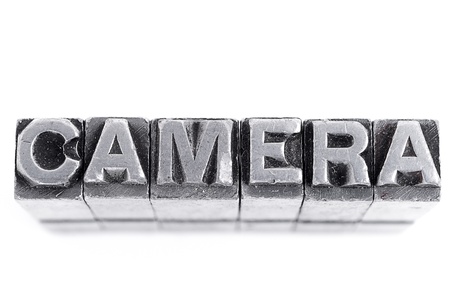 Camera sign,  antique metal letter-press type isolatedの写真素材