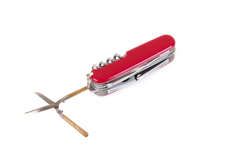 Swiss knife with garden lawn cuttersの写真素材