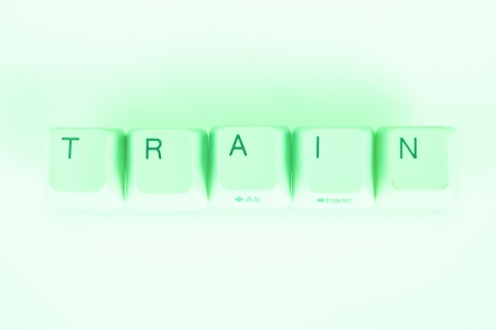 Train word written with computer buttonsの写真素材