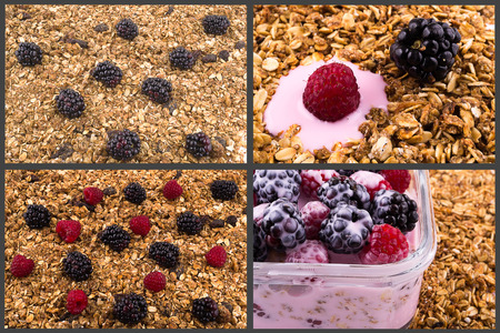 yogurt with muesli and berries setの写真素材