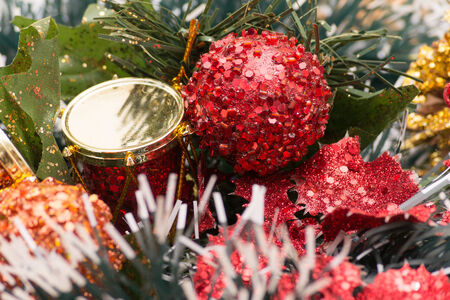 Closeup of Christmas-tree decorationsの写真素材