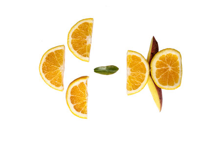 slices of orange on  white backgroundの写真素材