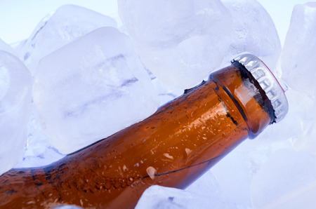 Bottle of beer in iceの写真素材