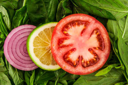 fresh recently cut tomatoes saladの写真素材