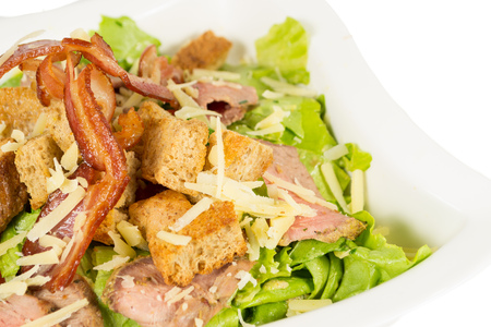 detail of salad with lettuce and baconの写真素材