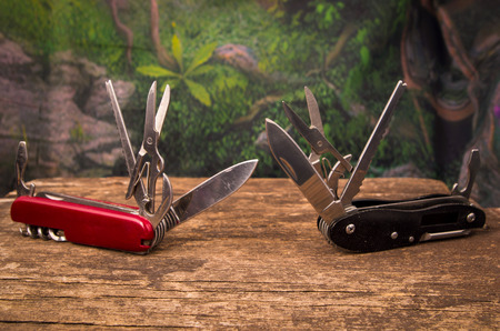 swiss army knife in the jungleの写真素材