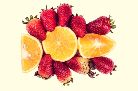 strawberries and oranges compositionの写真素材