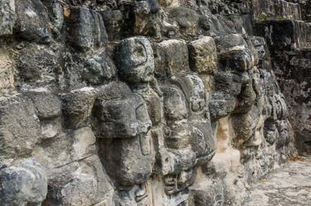 closeup of the tikal mayan ruins of ancient city in guatemala rainforest