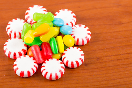 sweets candy caramel colorful assortment flower design closeupの写真素材