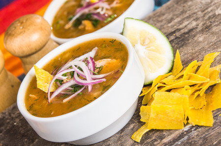 Delicious encebollado fish stew from Ecuador traditional food national dish closeupの写真素材
