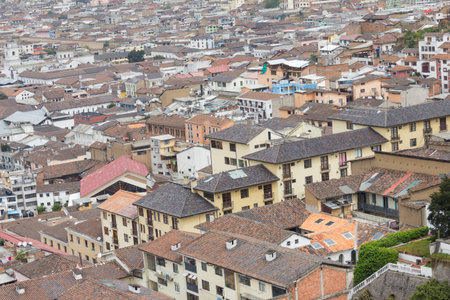 aerial view rooftops in old town Quito Ecuador South Americaの写真素材