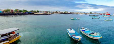 panorama landscape of marina in san cristobal galapagos islands ecuadorの写真素材