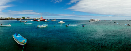 panorama landscape of marina in san cristobal galapagos islands ecuadorの写真素材