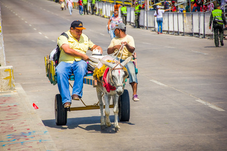 BARRANQUILLA, COLOMBIA - FEBRUARY 15, 2015: Street vendors in Colombia's most important folklore celebration, the Carnival of Barranquilla, Colombiaのeditorial素材