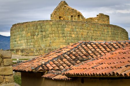 Temple of the Sun in Ingapirca the most important inca archaelogical ruins in Ecuadorの写真素材