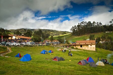 INGAPIRCA, CANAR, ECUADOR - JUNE 19, 2010: Camping tents in Ingapirca for the celebration of Inti Raymi, Inca Festival of the Sun in Ingapirca, Ecuadorのeditorial素材