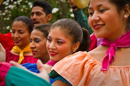 INGAPIRCA, CANAR, ECUADOR - JUNE 19, 2010: Unidentified indigenous people celebrating Inti Raymi Inca Festival of the Sun in  Ingapirca, Ecuadorのeditorial素材