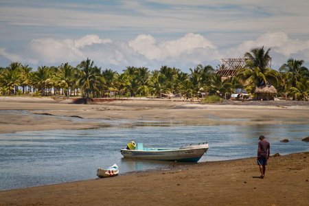 MOMPICHE, ECUADOR - APRIL, 18, 2010: View of Portete island in front of Mompiche a beautiful beach...