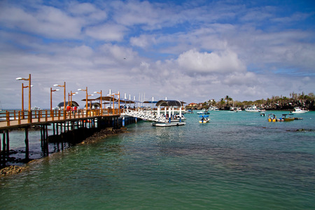 GALAPAGOS, ECUADOR - JULY 20, 2010: Sunny day in the port of beautiful Santa Cruz island, Galapagos, Ecuadorのeditorial素材